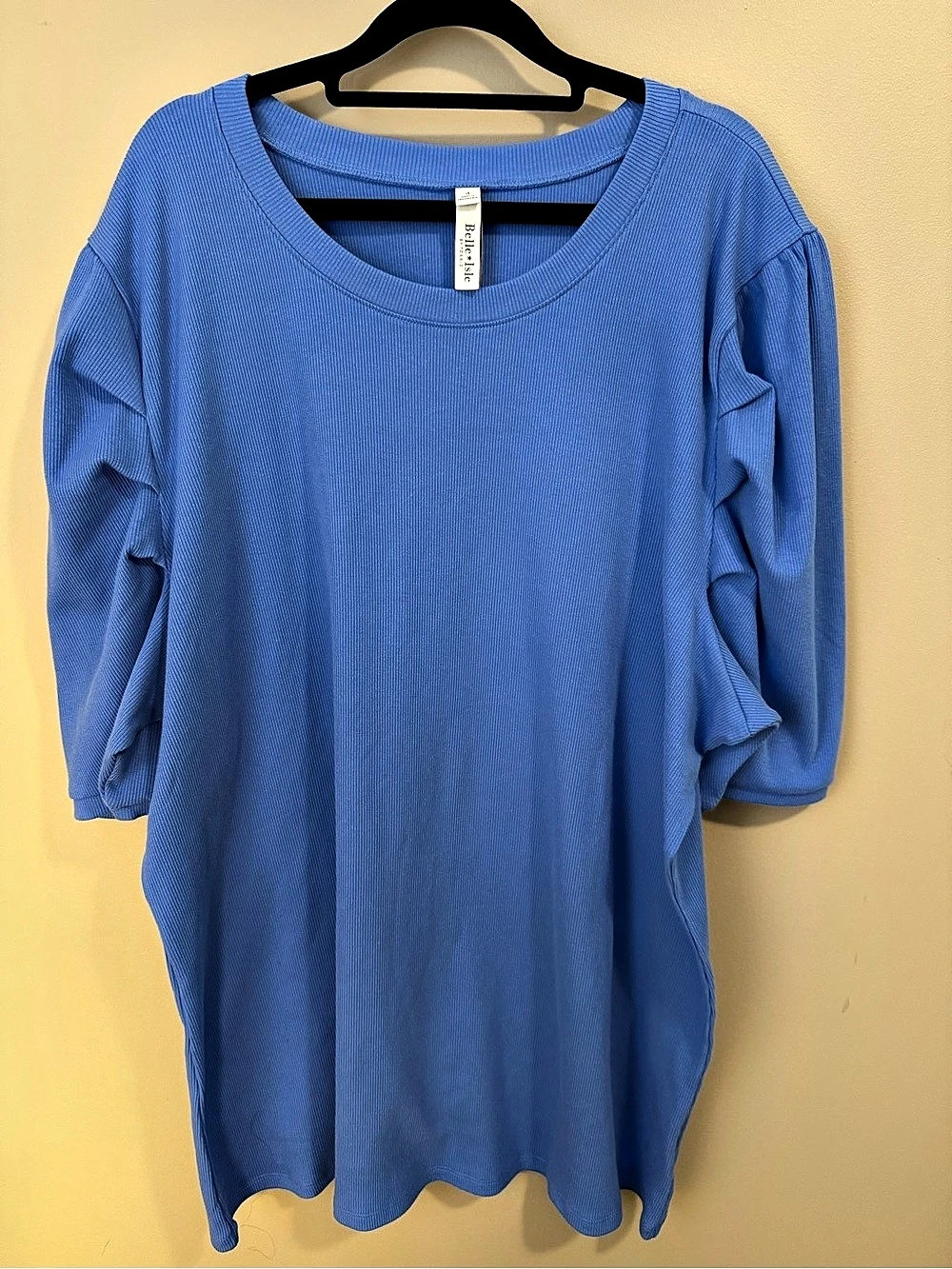 BELLE ISLE by TORRID Women's Blue Ribbed Ruffle Sleeve Stretch Top 4X